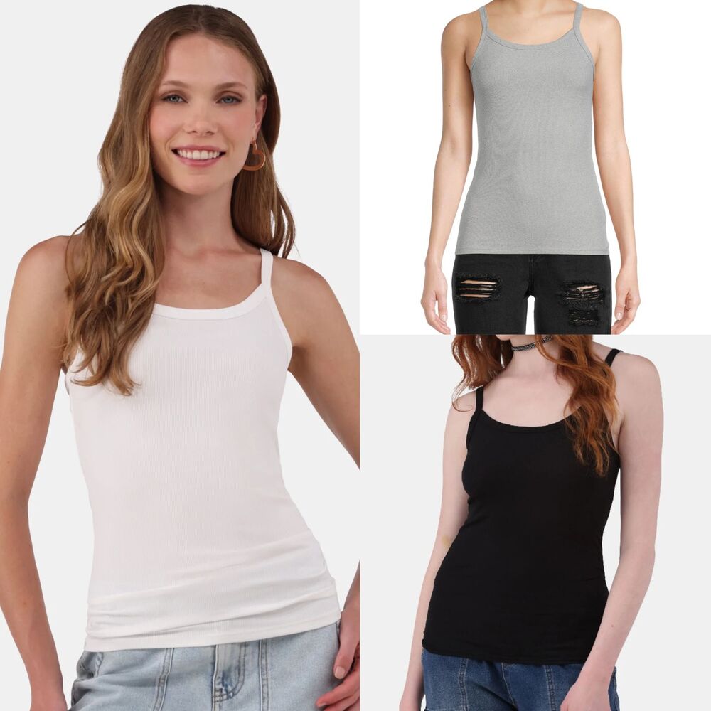 No Boundaries Women Rib Cami Tank Top Black Gray S XXS Adjustable Soft